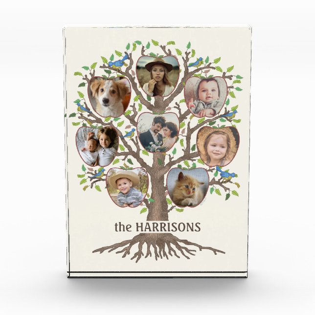 Family Tree Collage 8 Bilder Name Lt Beige Fotoblock (Vorderseite)