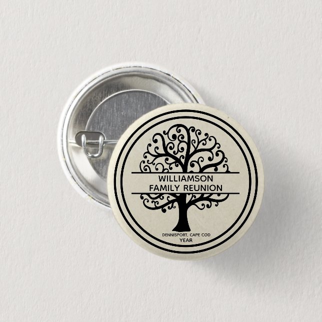 Family Tree Family Wiedersehen Black Modern Zeichn Button (Vorne & Hinten)