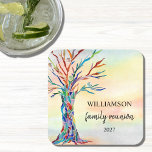 Family Tree Family Wiedersehen Rechteckiger Pappuntersetzer<br><div class="desc">Diese Untersetzer sind mit einem Mosaikbaum in den Farben des Regenbogens auf einem Aquarellboden dekoriert. Einfach anpassbar. Ändern Sie mithilfe des Entwurfstools die Textgröße, den Stil oder die Farbe. Weil wir unsere Kunstwerke erstellen, werden Sie dieses exakte Bild von anderen Designern nicht finden. Original Mosaik und Wasserfarbe © Michele Davies....</div>