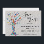 Family Tree Family Wiedersehen Save The Date<br><div class="desc">Laden Sie Ihre Familie mit dieser Einladung Save the Date für ihre Wiedersehen. Auf grauem Hintergrund steht ein farbenfroher Mosaikbaum. Einfach anpassbar. Ändern Sie mithilfe des Entwurfstools die Textgröße, den Stil oder die Farbe. Weil wir unsere Kunstwerke erstellen, werden Sie dieses exakte Bild von anderen Designern nicht finden. Original Mosaik...</div>