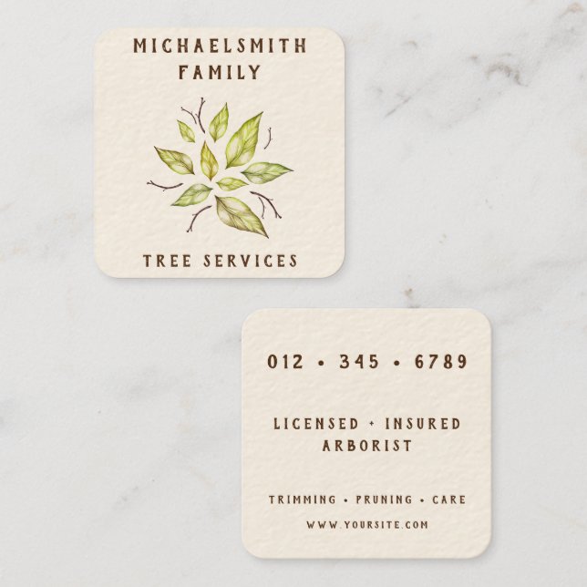 Family Tree Landscaping  Quadratische Visitenkarte (Vorne/Hinten)