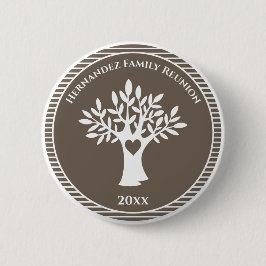 Family Tree Love Heart Family Reunion Brown Button