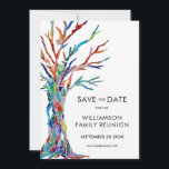 Family Tree Wiedersehen Save The Date<br><div class="desc">Frag deiner Familie mit dieser stilvollen Karte Save the Date für ihre Wiedersehen. Es hat einen bunten Stammbaum, der ursprünglich aus Glasmosaik hergestellt wurde. Einfach anpassbar mit Ihren Daten. Verwenden Sie die Option Weitere anpassen, um die Textgröße, den Stil oder die Farbe zu ändern, wenn Sie möchten. Weil wir unsere...</div>