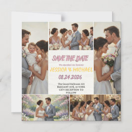 Family Trio Wedding Photo Collage Save the Date Magneteinladung