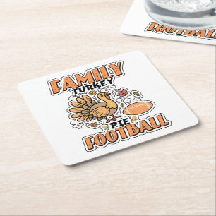 Family Turkey Pie Football Leaf Fall Erntedank Rechteckiger Pappuntersetzer