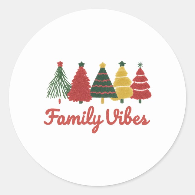 Family Vibes – Cozy Christmas Tree Design Runder Aufkleber (Vorderseite)