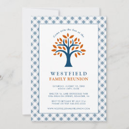 Family Wiedersehen Blue Karo Moderner Familienstam Einladung