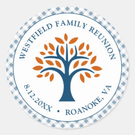 Family Wiedersehen Blue Karo Moderner Familienstam Runder Aufkleber