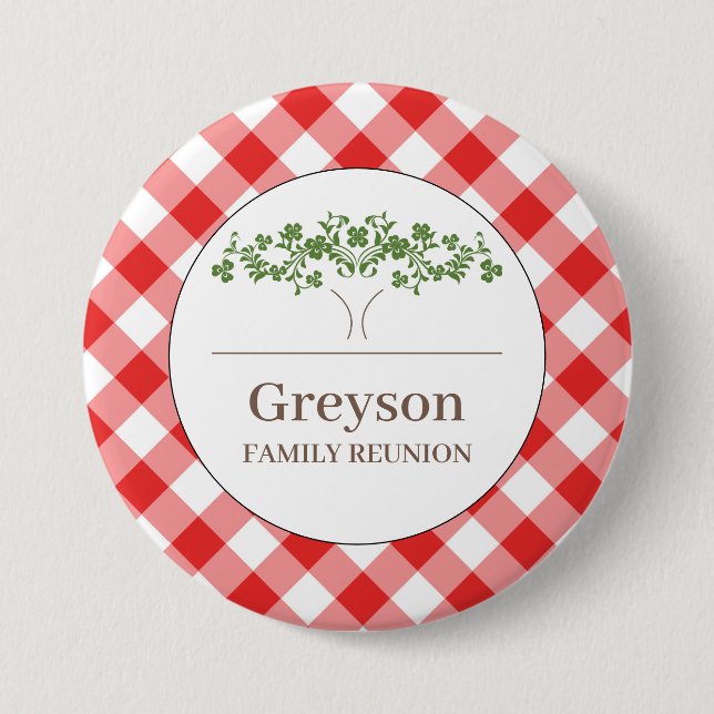 Family Wiedersehen Buttons Red Gingham Theme (Vorderseite)