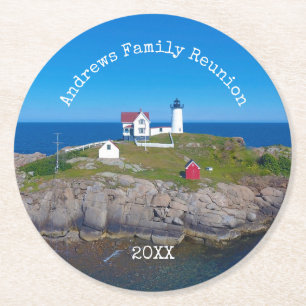 Family Wiedersehen Date Maine Nubble Lighthouse Runder Pappuntersetzer