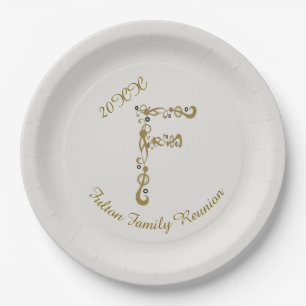 Family Wiedersehen Eleganter Gold Letter F Monogra Pappteller