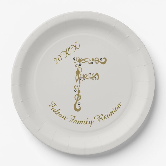 Family Wiedersehen Eleganter Gold Letter F Monogra Pappteller (Vorderseite)