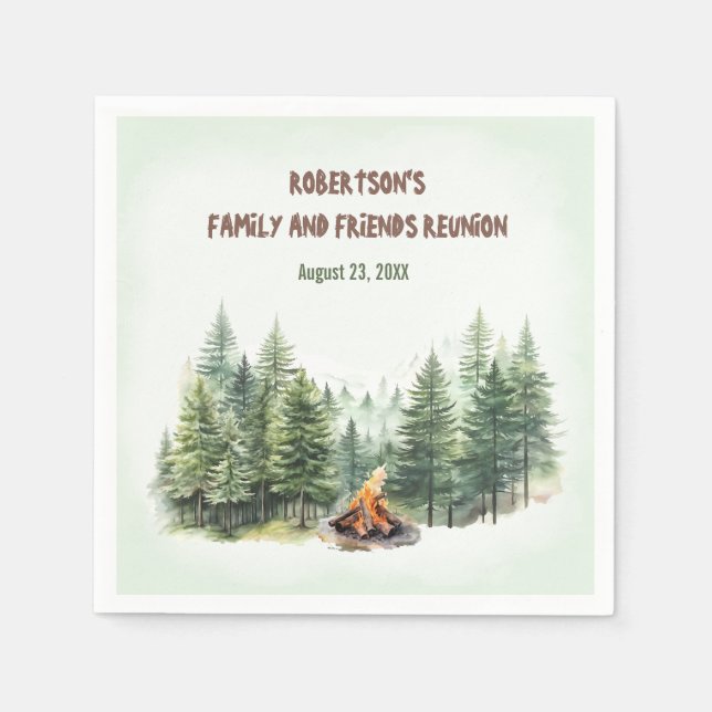Family Wiedersehen Forest Campfire Green Serviette (Vorderseite)