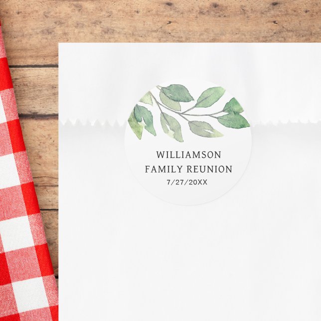 Family Wiedersehen Greenery Personalisiert Runder Aufkleber (Von Creator hochgeladen)