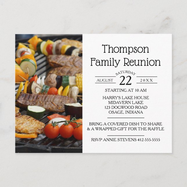 Family Wiedersehen GRILLEN Grill Einladungspostkarte (Vorderseite)