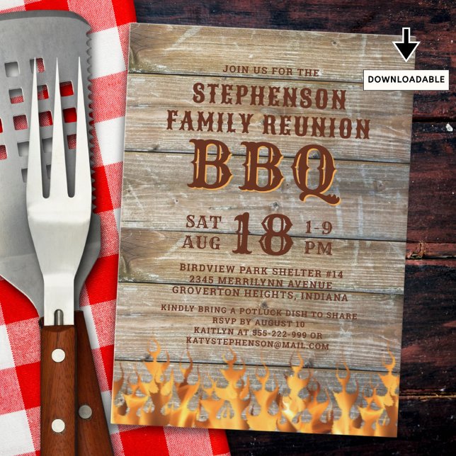 Family Wiedersehen GRILLEN Rustic Wood Einladung (Von Creator hochgeladen)