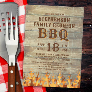 Family Wiedersehen GRILLEN Rustic Wood Flames Einladung