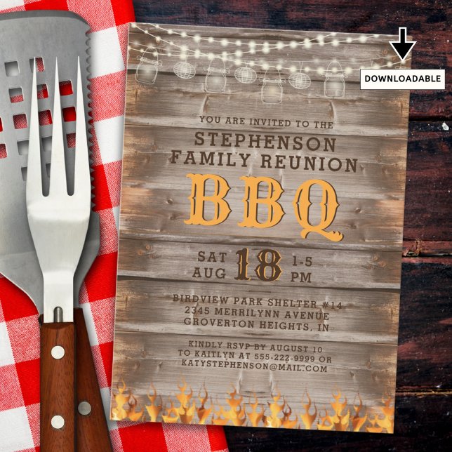 Family Wiedersehen GRILLEN Rustic Wood String Ligh Einladung (Von Creator hochgeladen)