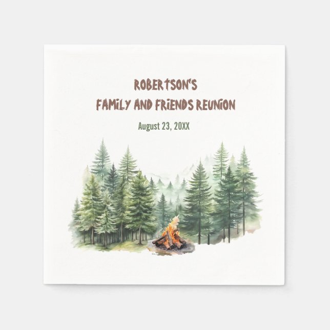 Family Wiedersehen Pine Wood Forest Campfire Serviette (Vorderseite)