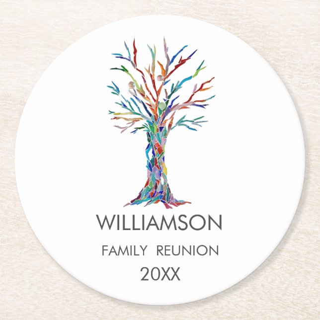 Family Wiedersehen Rainbow Family Tree Runder Pappuntersetzer (Vorderseite)