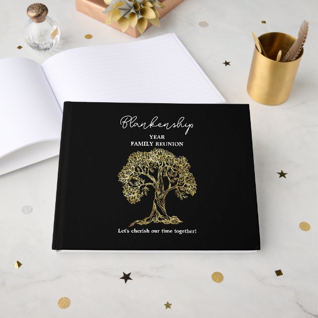 Family Wiedersehen Registry Gold Tree Art Gästebuch (Vorderseite Offen)