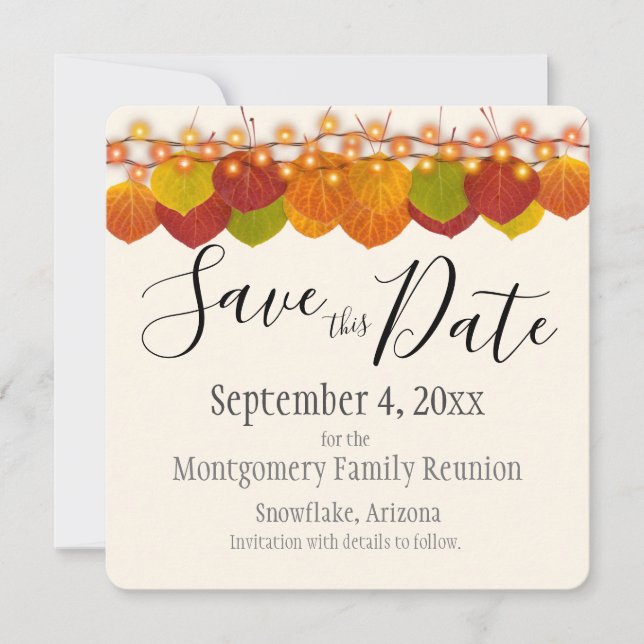 Family Wiedersehen Save the Date Fall Aspen Blätte (Vorderseite)