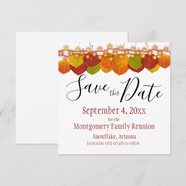 Family Wiedersehen Save the Date Fall Aspen Blätte (Vorne/Hinten)