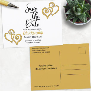 Family Wiedersehen Save the Date Golden Hearts Ankündigungspostkarte