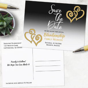 Family Wiedersehen Save the Date Golden Hearts Ankündigungspostkarte
