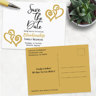 Family Wiedersehen Save the Date Golden Hearts Ankündigungspostkarte