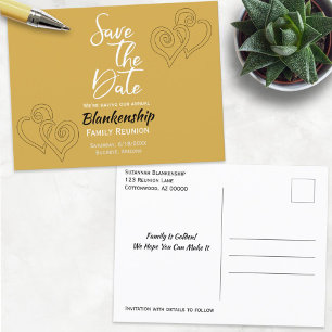 Family Wiedersehen Save the Date Golden Hearts Ankündigungspostkarte