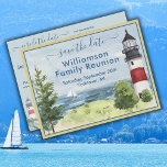 Family Wiedersehen Save the Date Lighthouse QR-Cod Ankündigungspostkarte<br><div class="desc">Charmante Aquarellkarte,  die die Wiedersehen der Familie mit dieser Save the Date Postkarte ankündigt. Informationen auf der Rückseite,  um Wiedersehen-Website und Website QR-Code,  wenn gewünscht. Für besondere Wünsche oder Design-Fragen senden Sie uns einfach einen Chat oder eine E-Mail an charmdesignstudio@rcn.com und wir helfen Ihnen gerne weiter.</div>