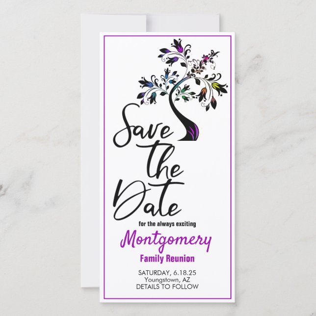 Family Wiedersehen Save the Date Moderner Lila Bau (Vorderseite)