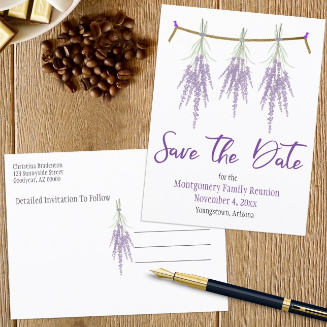 Family Wiedersehen Save the Date Trockene Lavendel Ankündigungspostkarte (Von Creator hochgeladen)
