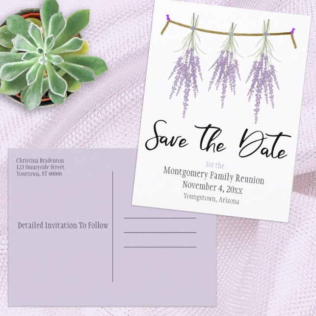Family Wiedersehen Save the Date Trockene Lavendel Ankündigungspostkarte (Von Creator hochgeladen)