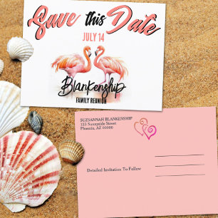 Family Wiedersehen Save the Date Tropical Flamingo Ankündigungspostkarte