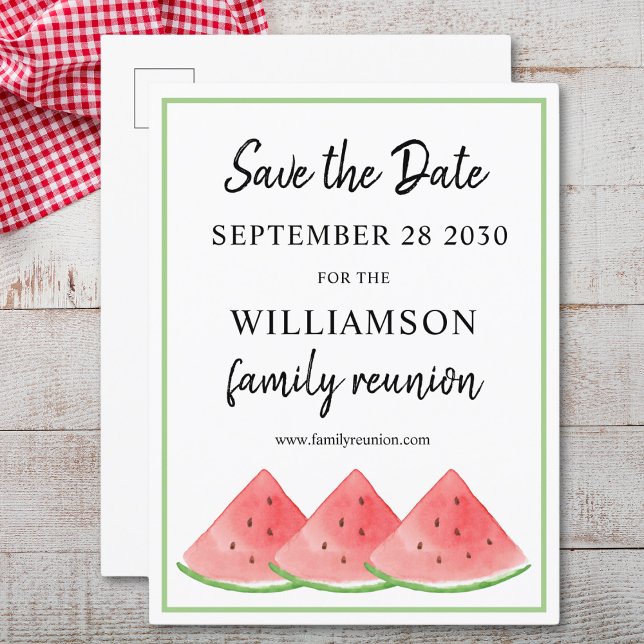 Family Wiedersehen Save the Date Watermelon Ankündigungspostkarte (Von Creator hochgeladen)
