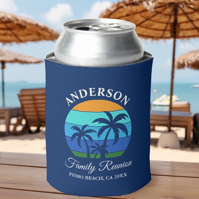 Family Wiedersehen Summer Beach Palm Trees Blue Dosenkühler (Customize to change text size or text style.)