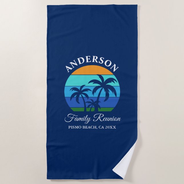 Family Wiedersehen Summer Beach Palm Trees Blue Strandtuch (Vorderseite)