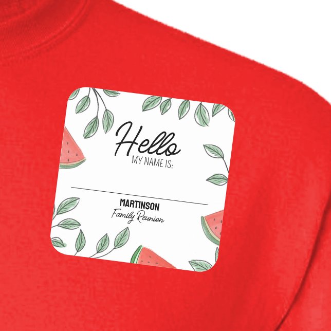 Family Wiedersehen Summer Tree Watermelon Name Quadratischer Aufkleber (Von Creator hochgeladen)