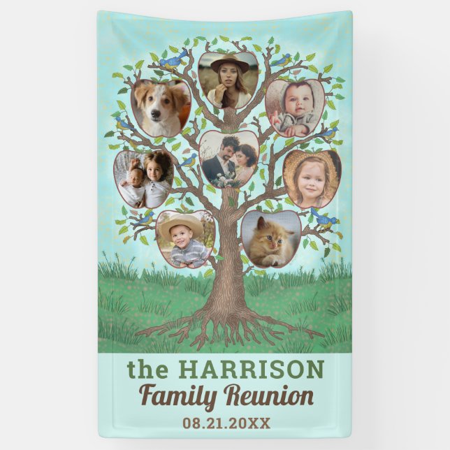 Family Wiedersehen Tree 8 Foto Collage Custom Part Banner (Vertikal)