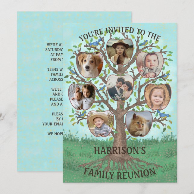 Family Wiedersehen Tree 8 Foto Collage Custom Part Einladung (Vorne/Hinten)
