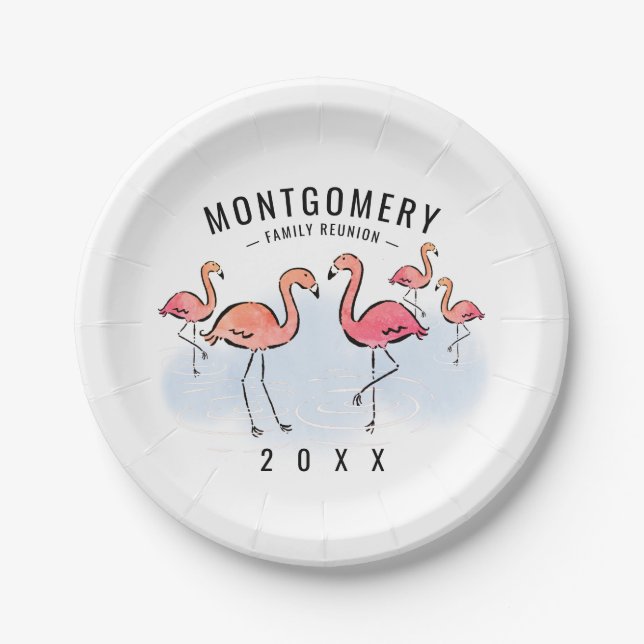Family Wiedersehen Tropical Pink Flamingo Individu Pappteller (Vorderseite)