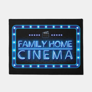 Family Zuhause Cinema Room Blue Neon Effekt Türmat Fußmatte