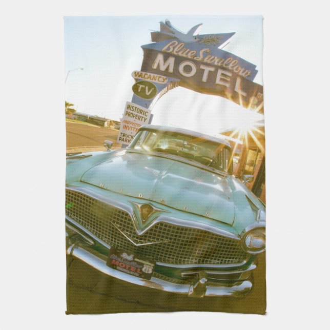 Famous Blue Swallow Motel on Route 66 Geschirrtuch (Vertikal)