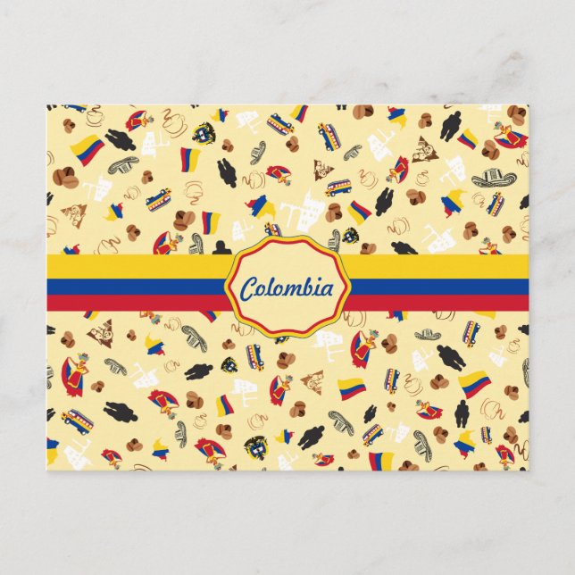 Famous Items of Colombia with flag Postkarte (Vorderseite)