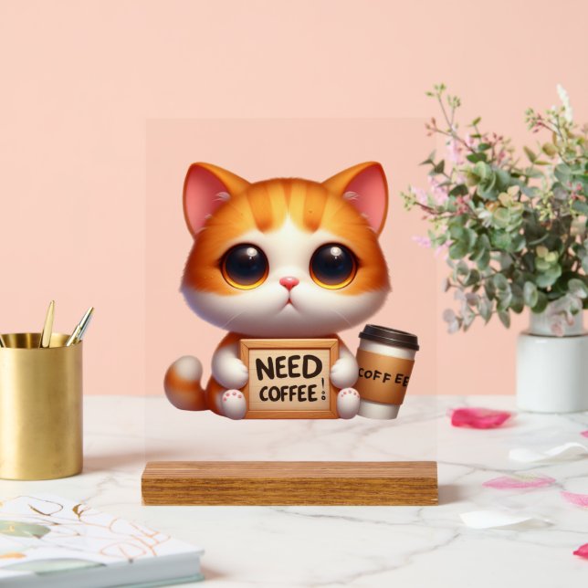Fan braucht Kaffee Cat Worart Acrylschild (Hochzeit)