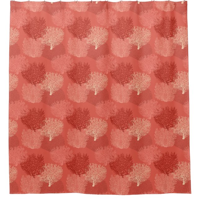 Fan Coral Print, Shades of Coral Orange Duschvorhang (Vorderseite)