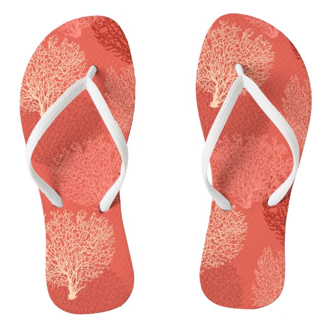 Fan Coral Print, Shades of Coral Orange Flip Flops (Fußbett)