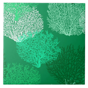 Fan Coral Print, Shades of Jade Green Fliese